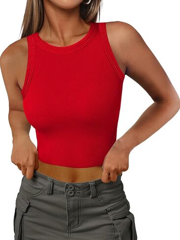 iGENJUN Women Tank Tops Ribbed High Neck Sexy Sleeveless Crop Top Racer Back Summer Tops Trendy Shirt in Saudi Arabia