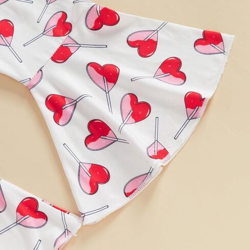 KtwHarnu Toddler Baby Girl Valentines Day Outfit Letter Print Long Sleeve Crewneck Sweashirt Top Heart Bell Bottom Pants Set in Kuwait