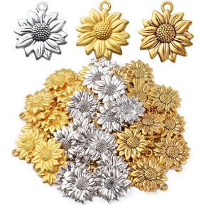 BronaGrand 60pcs Sunflower Charms Pendants Alloy Vintage Flower Dangle Charms for DIY Earrings Necklace Bracelet Jewelry Making, Antique Silver in Kuwait