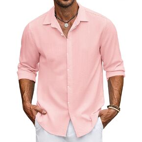 COOFANDY Men's Linen Shirt Long Sleeve Beach Button Up Shirt Casual Shirt for Men Summer Wedding Shirt