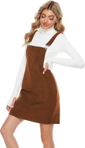 Tanming Women's Corduroy A Line Cute Jumper Pinafore Bib Overall Mini Dress Skirt in Saudi Arabia