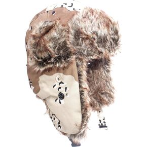 Camo Military Style Unisex Trapper Hats | Russian Faux-Fur Hat | Aviator Hat for Men and Women | Bomber Hat | Lumberjack Hat