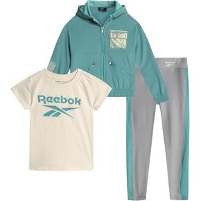 Reebok Baby Girls' Pants Set - 3 Piece Fleece Lined Sweatshirt, Graphic Tee and Jogger Pants for Infant and Toddler (12M-6X)