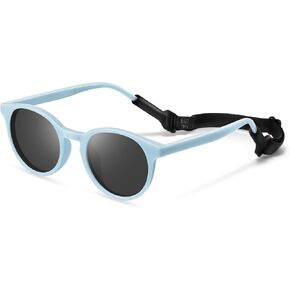 Cute Kids Polarized Sunglasses,Baby Sun Glasses with Strap for Toddler Girls Boys Flexible Round UV400 Protection