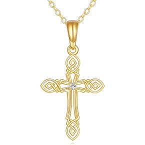 14k Yellow Gold Celtic Knot Cross Necklace Pendant Religious Fine Jewelry For Women Anniversary Birthday Gifts For Her