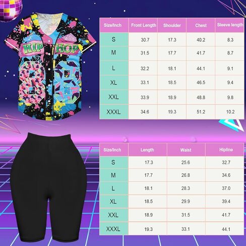 ملابس WILDPARTY 80s 90s للنساء، زي هيب هوب للجنسين، قميص جيرسيه بيسبول، سروال يوجا، ملحقات مغني الراب in Saudi Arabia