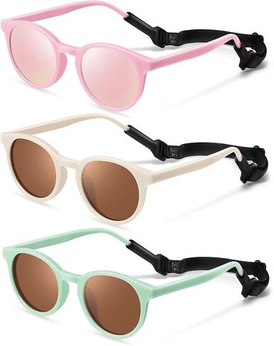 نظارات شمسية مستقطبة لطيفة للأطفال، نظارات شمسية للأطفال مع حزام للفتيات الصغيرات والأولاد، حماية دائرية مرنة من الأشعة فوق البنفسجية 400 in Kuwait