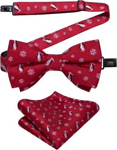 DiBanGu Boys Christmas Bowtie Set Silk Xmas Holiday Pre-tied Bowtie and pocket Square for Kids Festive Bow Tie with Gift Box in Kuwait