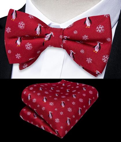 DiBanGu Boys Christmas Bowtie Set Silk Xmas Holiday Pre-tied Bowtie and pocket Square for Kids Festive Bow Tie with Gift Box in Kuwait
