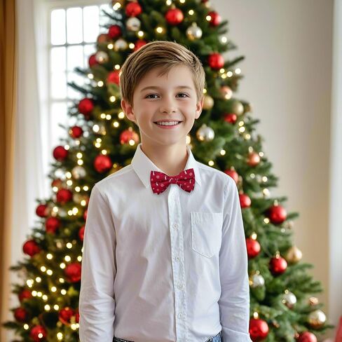 DiBanGu Boys Christmas Bowtie Set Silk Xmas Holiday Pre-tied Bowtie and pocket Square for Kids Festive Bow Tie with Gift Box in Kuwait