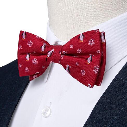 DiBanGu Boys Christmas Bowtie Set Silk Xmas Holiday Pre-tied Bowtie and pocket Square for Kids Festive Bow Tie with Gift Box in Kuwait