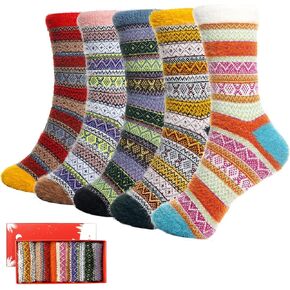 SISOSOCK 5 Pack Women Thick Soft Warm Fuzzy Socks Winter Wool Fluffy Cozy Socks Casual Home Sleep Socks with Gifts Box