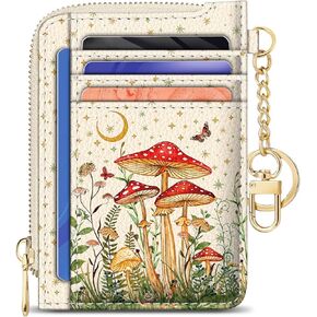 GIANCOMICS Slim Wallet Credit Card Holder Women, Blue Positive Rfid Blocking Small Card Case, Keychain Thin Pocket Curved Zipper Wallet, Travel Card Holder PU Leather ID Window, Ladies Female Gifts
