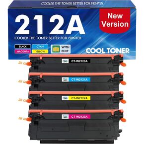 212A Toner Cartridges 4 Pack: (with Chip) Compatible for HP 212A W2120A 212X W2120X for HP Color Laserjet Enterprise M555dn M554dn M555x M554 M555 MFP M578 Series Printer Ink (New Version-BK/C/Y/M)