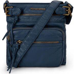 Montana West Crossbody Bag for Women Soft Washed Leather Multi Pocket Shoulder Purses