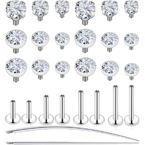 Uqnwbdq 16G Lip Labret Monroe Rings Studs Surgical Steel Tragus Helix Cartilage Earring Stud Rings Piercing Jewelry Bar Length 6mm 8mm 10mm Silver 27PCS