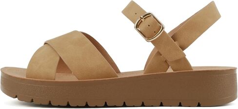 Soda CHESTER ~ Women Flat Sandals Flatform Ankle Buckle Criss Cross Band Straps Sandals Shoes (Gold Raffia, 5.5) in Saudi Arabia