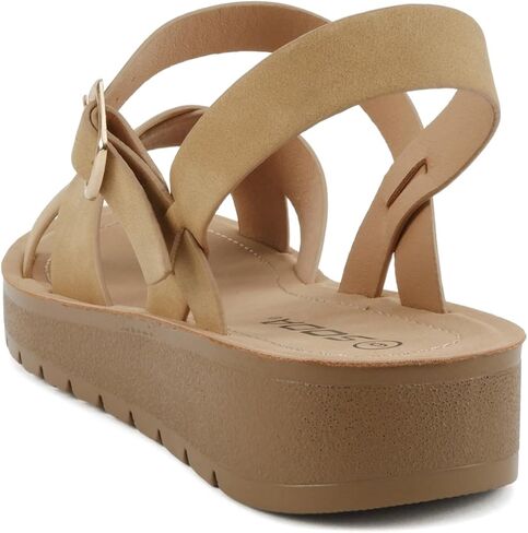 Soda CHESTER ~ Women Flat Sandals Flatform Ankle Buckle Criss Cross Band Straps Sandals Shoes (Gold Raffia, 5.5) in Saudi Arabia