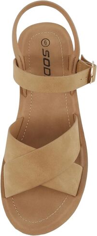 Soda CHESTER ~ Women Flat Sandals Flatform Ankle Buckle Criss Cross Band Straps Sandals Shoes (Gold Raffia, 5.5) in Saudi Arabia