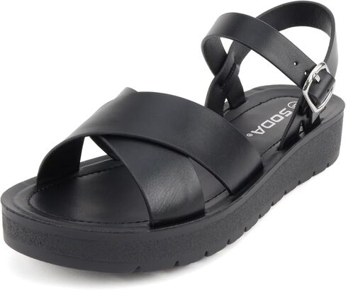 Soda CHESTER ~ Women Flat Sandals Flatform Ankle Buckle Criss Cross Band Straps Sandals Shoes (Gold Raffia, 5.5) in Kuwait