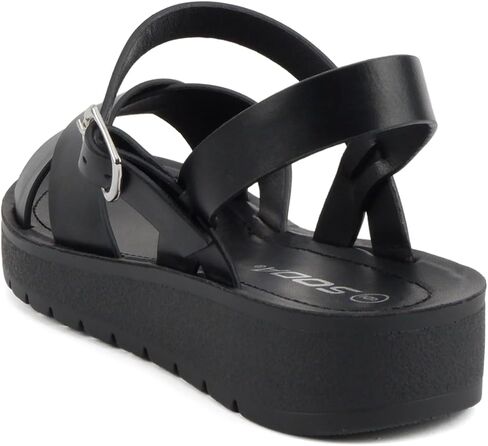 Soda CHESTER ~ Women Flat Sandals Flatform Ankle Buckle Criss Cross Band Straps Sandals Shoes (Gold Raffia, 5.5) in Kuwait