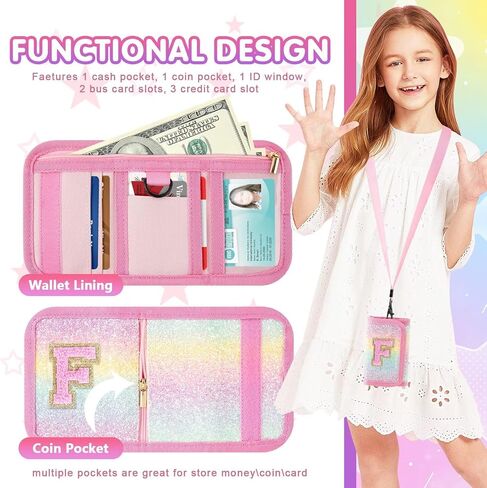 XSUIOY Kids Wallet for Girls Ages 3 4 5 6 7 8 9,Personalized Initial Girls Wallet Cute Toddler Wallet with Magic Sticker,Trifold Novelty Coin Purse Birthday Gifts for Kids(M) in Kuwait