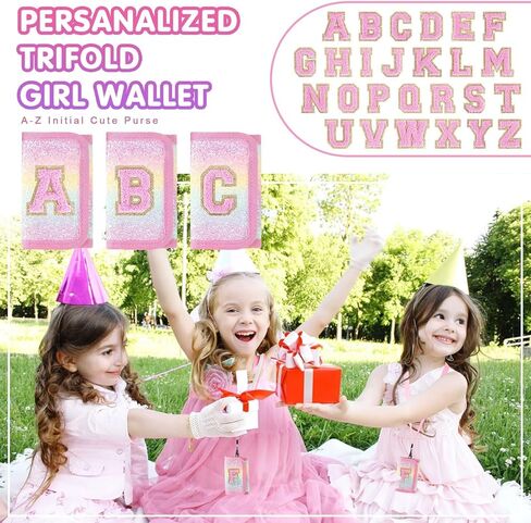 XSUIOY Kids Wallet for Girls Ages 3 4 5 6 7 8 9,Personalized Initial Girls Wallet Cute Toddler Wallet with Magic Sticker,Trifold Novelty Coin Purse Birthday Gifts for Kids(M) in Kuwait