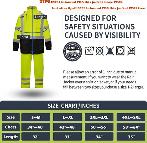 SRsafety High Visibility Rain Gear, Class 3 High Visibility Work Rain Gear for Men, Construction Rain Suits in Kuwait