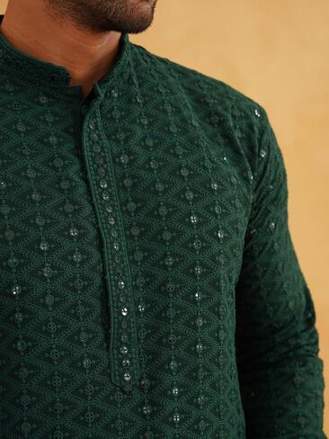 Sojanya (Since 1958, Men's Pure Cotton Mustard Embroidered Sequined Kurta and White Pyjama Set in Saudi Arabia