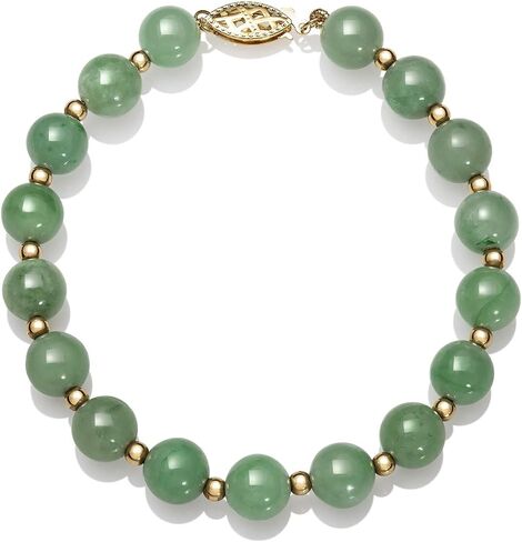 14k Gold Natural Green Jade Bead Bracelet, 7.5" in Saudi Arabia