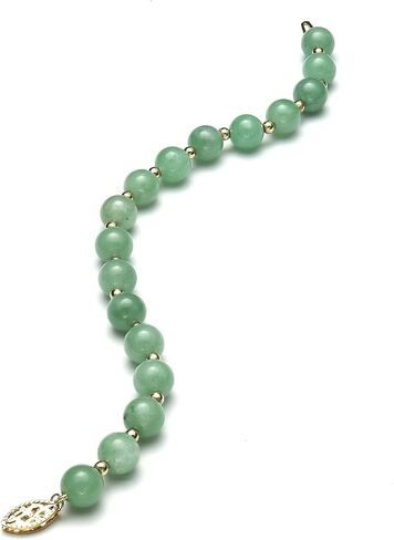 14k Gold Natural Green Jade Bead Bracelet, 7.5" in Saudi Arabia