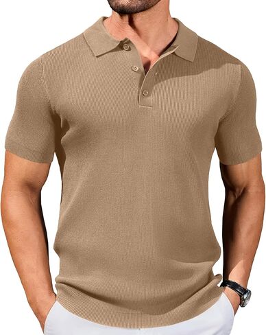 COOFANDY رجل متماسكة Polos سليم صالح الأعمال كم قصير بولو البلوزات الصيف عادية مضلع الياقة بولو البلوز in Saudi Arabia