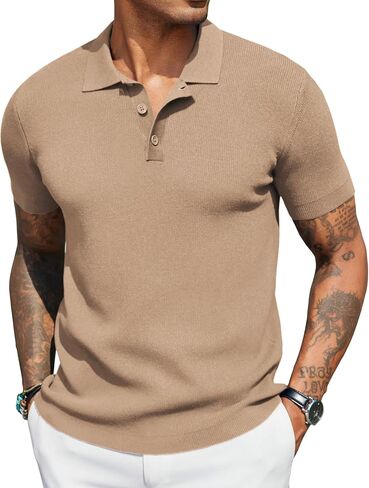 COOFANDY رجل متماسكة Polos سليم صالح الأعمال كم قصير بولو البلوزات الصيف عادية مضلع الياقة بولو البلوز in Saudi Arabia