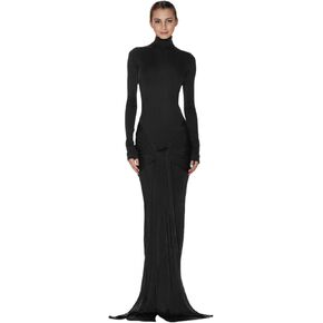 JUMISEE Women's Sexy High Neck Long Sleeve Maxi Dress Elegant Tie Waist Bodycon Long Dress Cocktail Party Dress