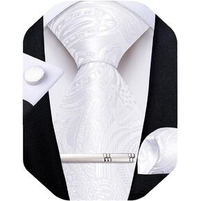 DiBanGu Silk Paisley Tie for Men Woven Necktie and Pocket Square Tie Clip Cufflinks Set Gift Box Wedding Party