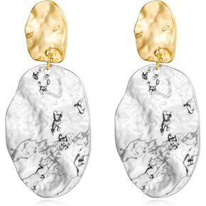 Gold Women Earrings Statement Earrings Hammered Earrings Big Drop Dangle Earrings for Women