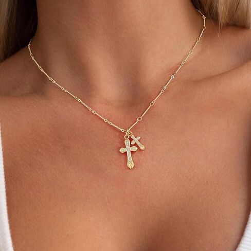 Cross Necklace for Women，Dainty Gold Necklace 14k Gold Plated Small Cross Pendant Necklace Simple Gold Cross Necklaces for Women Cute Gold Cross Choker Necklaces Trendy Gold Jewelry Gifts in Kuwait