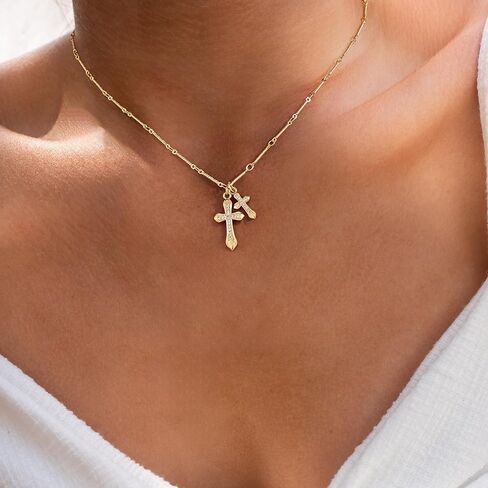 Cross Necklace for Women，Dainty Gold Necklace 14k Gold Plated Small Cross Pendant Necklace Simple Gold Cross Necklaces for Women Cute Gold Cross Choker Necklaces Trendy Gold Jewelry Gifts in Kuwait