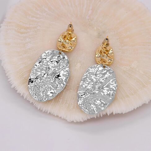 Gold Women Earrings Statement Earrings Hammered Earrings Big Drop Dangle Earrings for Women in Saudi Arabia
