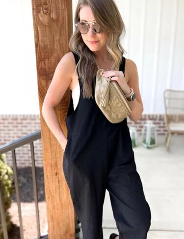 Omoone Women Sleeveless Straps Baggy Jumpsuit Overalls Casual Summer Bib Rompers Pockets in Kuwait