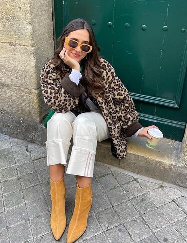 Flygo Women's Leopard Fuzzy Sherpa Fleece Jacket Casual Corduroy Patchwork Long Sleeve Button Down Coat Outerwear with Pocket(BeigeGrey-XL) in Saudi Arabia