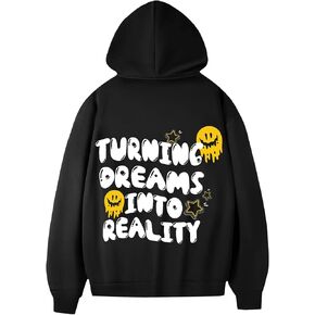 Cozyease Men's Graphic Letter Print Drawstring Street Hoodies Oversized Vintage Long Sleeve Sweatshirts