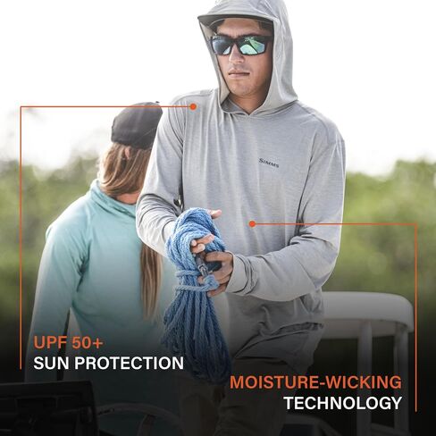قميص Simms SolarFlex UPF 50+ - غطاء رأس ممتاز للحماية من الشمس للرجال، خفيف الوزن، سريع الجفاف، ملابس خارجية قابلة للتنفس للرجال (فوج كربون مموه، X-Large) in Kuwait