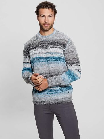 GUESS Men's Eged Space Dye Striped Sweater in Kuwait