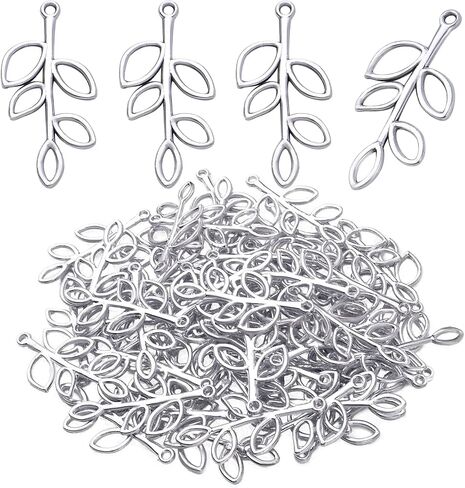 50pcs Hollow Leaf Charms Pendants Tibetan Alloy Tree Leaves Charm Branch Charms Beads for Jewelry Making DIY Bracelet Necklace, Gold and Antique Silver in Saudi Arabia