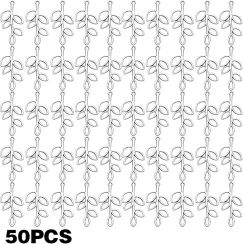 50pcs Hollow Leaf Charms Pendants Tibetan Alloy Tree Leaves Charm Branch Charms Beads for Jewelry Making DIY Bracelet Necklace, Gold and Antique Silver in Saudi Arabia
