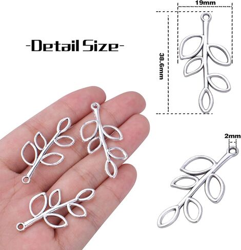 50pcs Hollow Leaf Charms Pendants Tibetan Alloy Tree Leaves Charm Branch Charms Beads for Jewelry Making DIY Bracelet Necklace, Gold and Antique Silver in Saudi Arabia