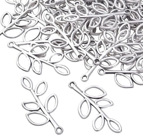 50pcs Hollow Leaf Charms Pendants Tibetan Alloy Tree Leaves Charm Branch Charms Beads for Jewelry Making DIY Bracelet Necklace, Gold and Antique Silver in Saudi Arabia
