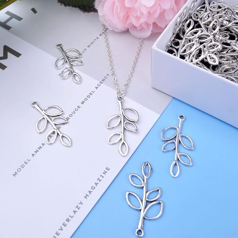 50pcs Hollow Leaf Charms Pendants Tibetan Alloy Tree Leaves Charm Branch Charms Beads for Jewelry Making DIY Bracelet Necklace, Gold and Antique Silver in Saudi Arabia