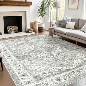 سجادة مقاس 8 × 10، سجاد منطقة لغرفة المعيشة، سجاد قابل للغسل بظهر غير قابل للانزلاق، سجادة كبيرة مطبوعة بطباعة عتيقة، سجادة ديكور منزلية مقاومة للبقع (أخضر فاتح، 8 × 10 بوصة) in Kuwait